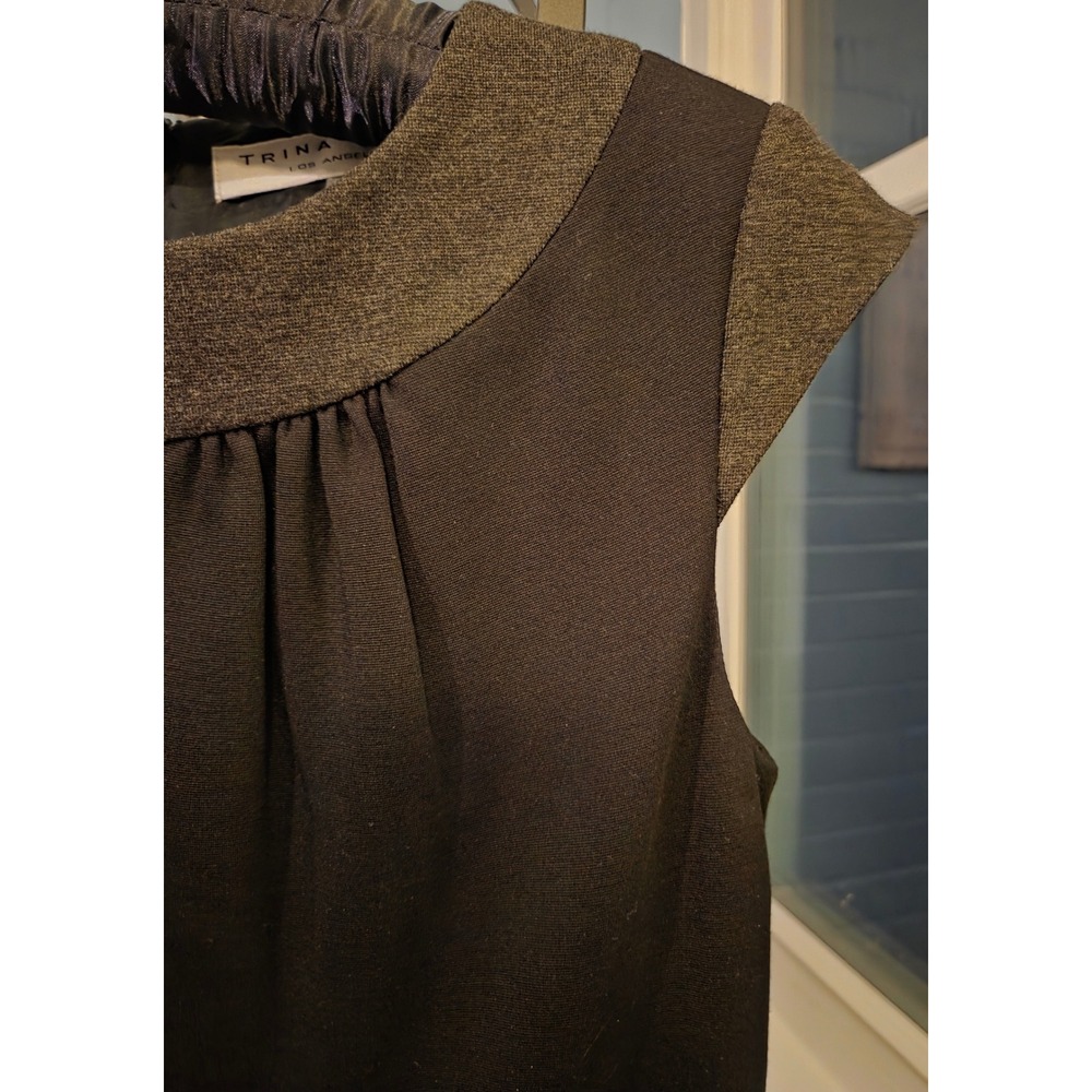Trina Turk Black Dress Sheath Career Gray Trim Sleeveless Size 2 - Picture 4 of 9